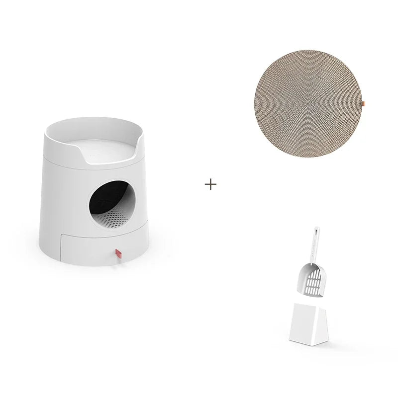 Castle Cat Litter Box with Scratch Pad Large Semi Enclosed Cat Toilet with Drawer Easy Clean Design