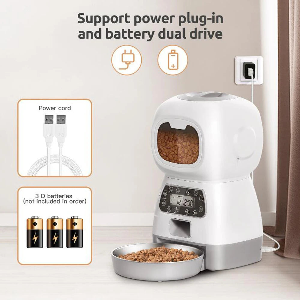 Smart WiFi Automatic Pet Feeder 3.5L with Timer & Voice Recorder | Cat & Dog Food Dispenser