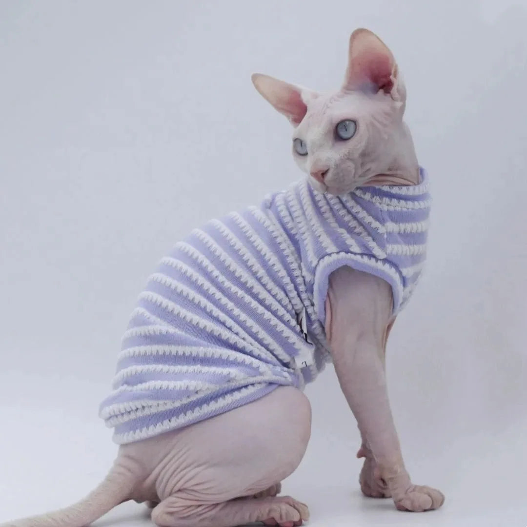 Striped Summer Vest Shirt for Sphynx Cats – Breathable Pet Clothing for Kittens