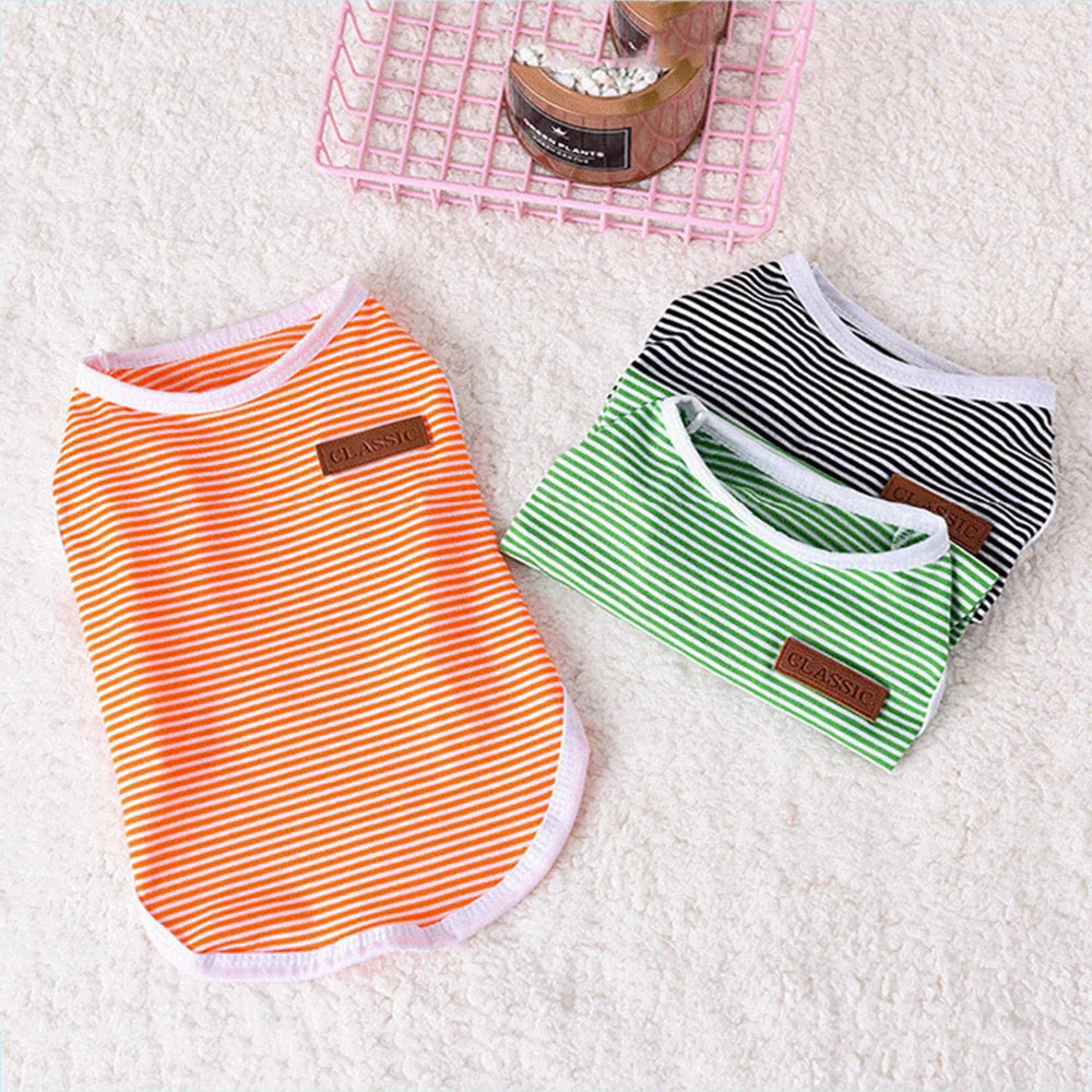 Striped Pet Vest Lightweight Summer Cotton Shirt for Small Dogs and Cats Breathable Sleeveless Outfit