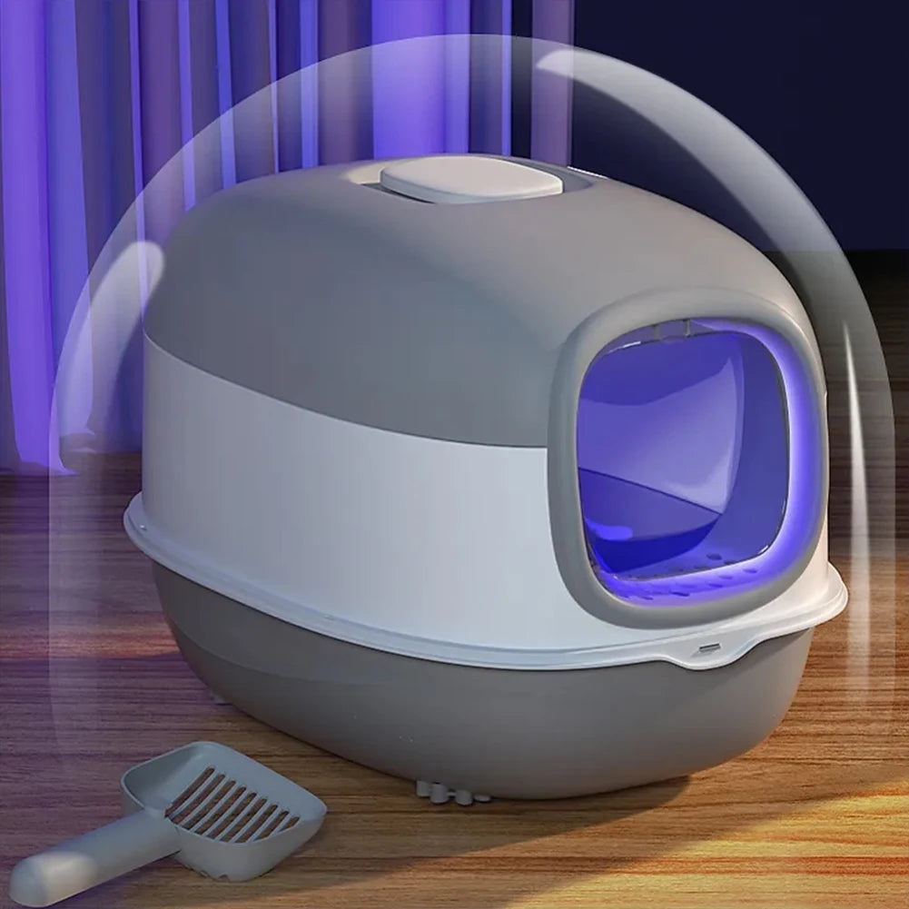 UV Cat Litter Box Enclosed with Deodorising Sterilisation Large Capacity Easy Clean Covered Cat Toilet