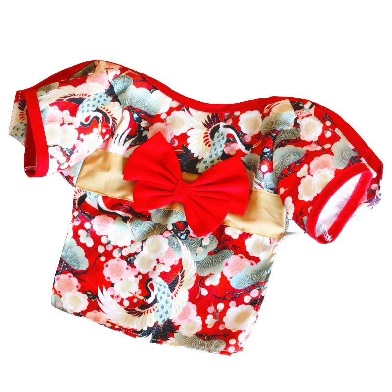 Japanese Style Kimono Coat for Cats & Small Dogs – Summer Pet Clothes with Bow-Knot