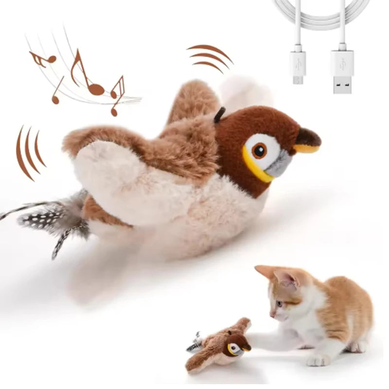 Interactive Chirping Bird Cat Toy | Touch Activated Flapping Plush Toy