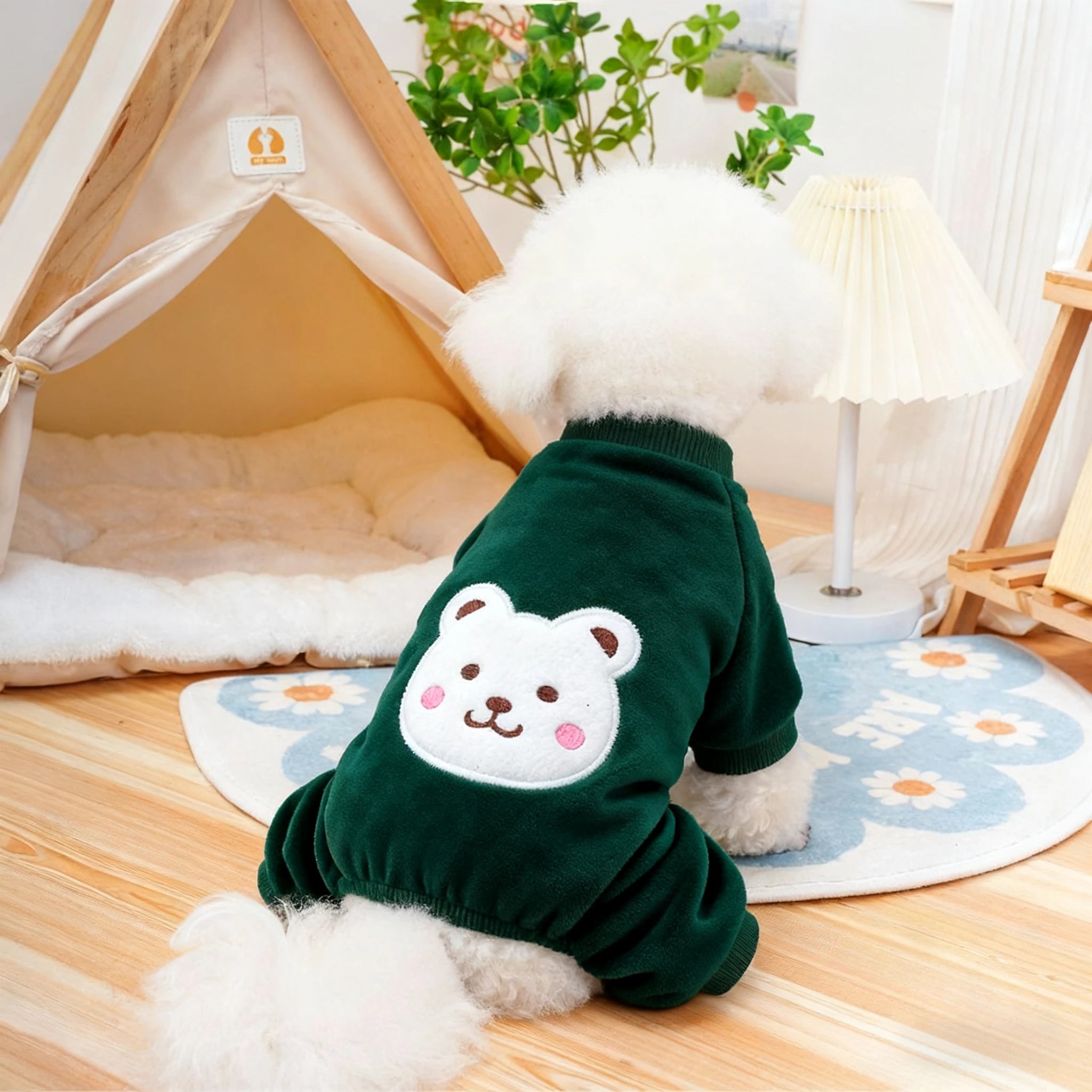 Winter Dog Fleece Jumpsuit Warm Pet Clothes with Leash Ring for Small Medium Large Dogs