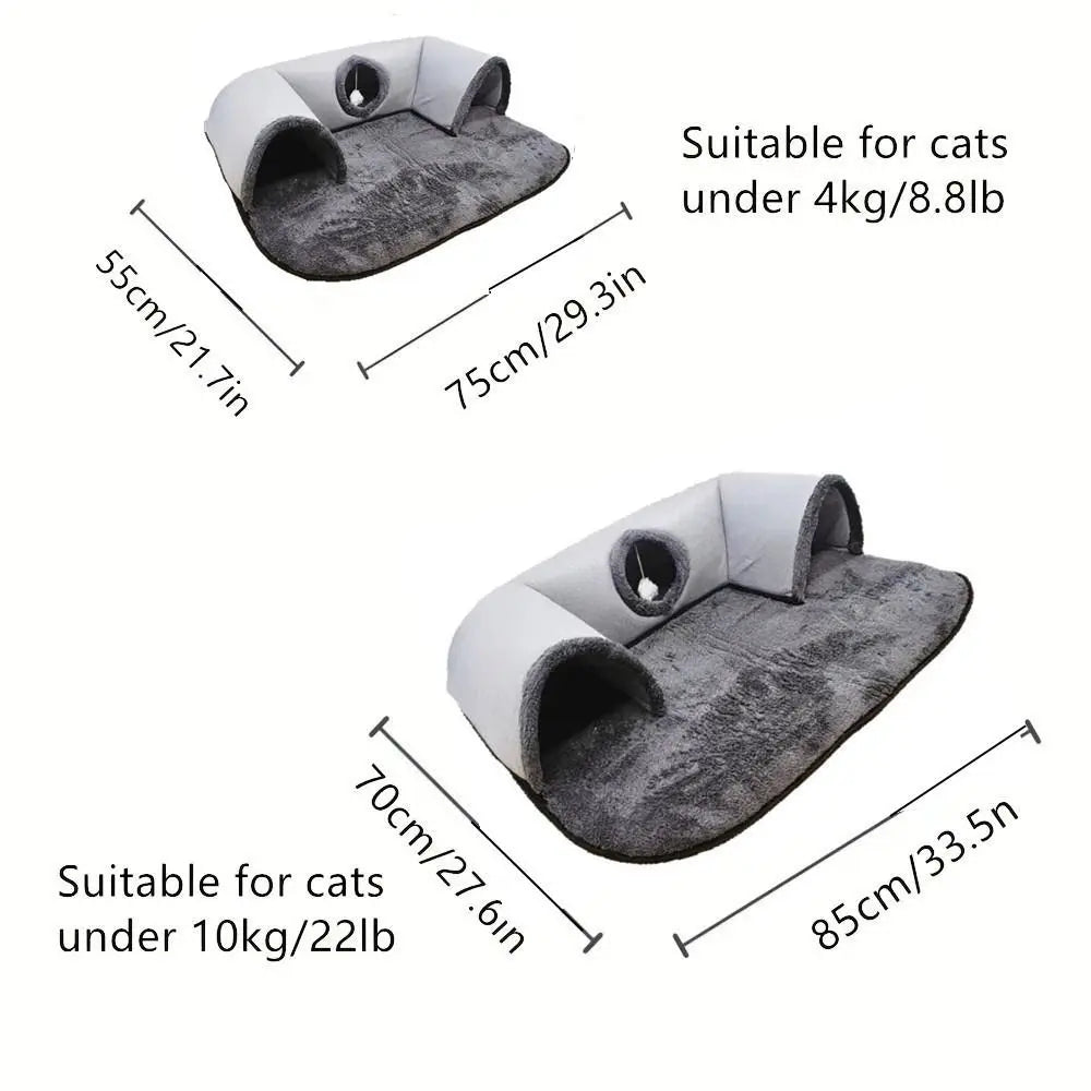 Cat Tunnel Bed ,Soft Interactive Cat Bed with Play Tunnel and Ball Toy