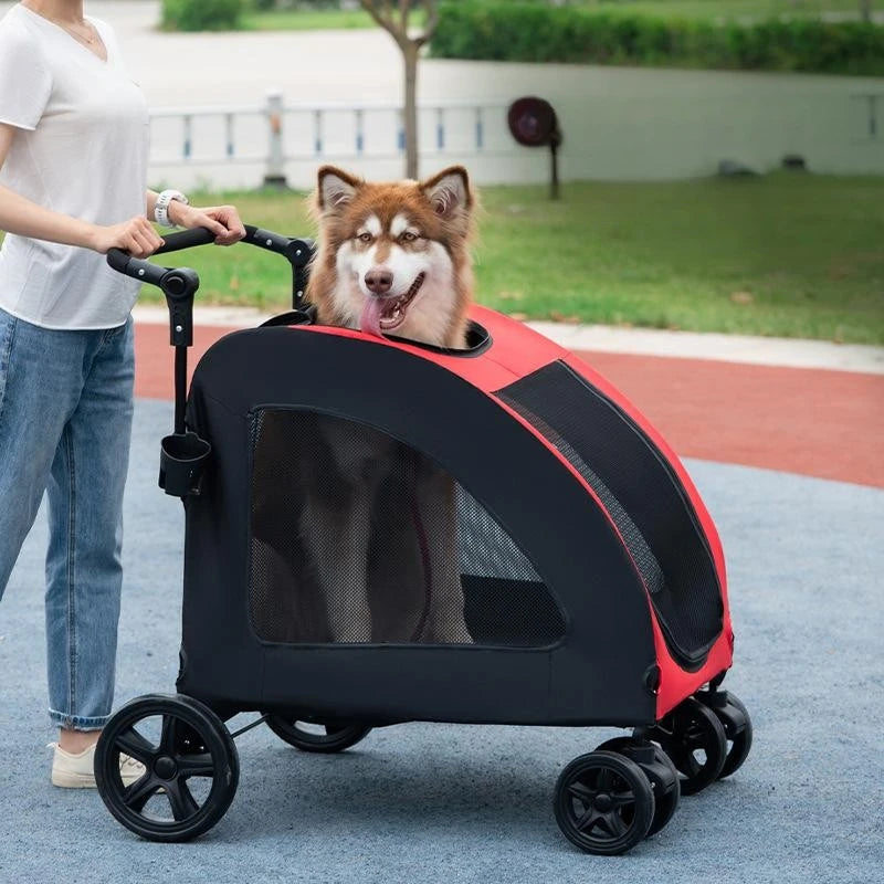 Foldable Dog Stroller Wagon for Large Dogs Convertible Pet Cart with Mesh Ventilation