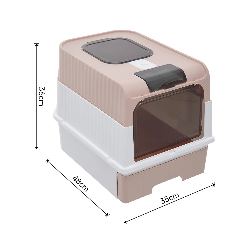 UV Sterilisation Cat Litter Box with Enclosed Design Odour Control Easy Clean Drawer Pink Grey