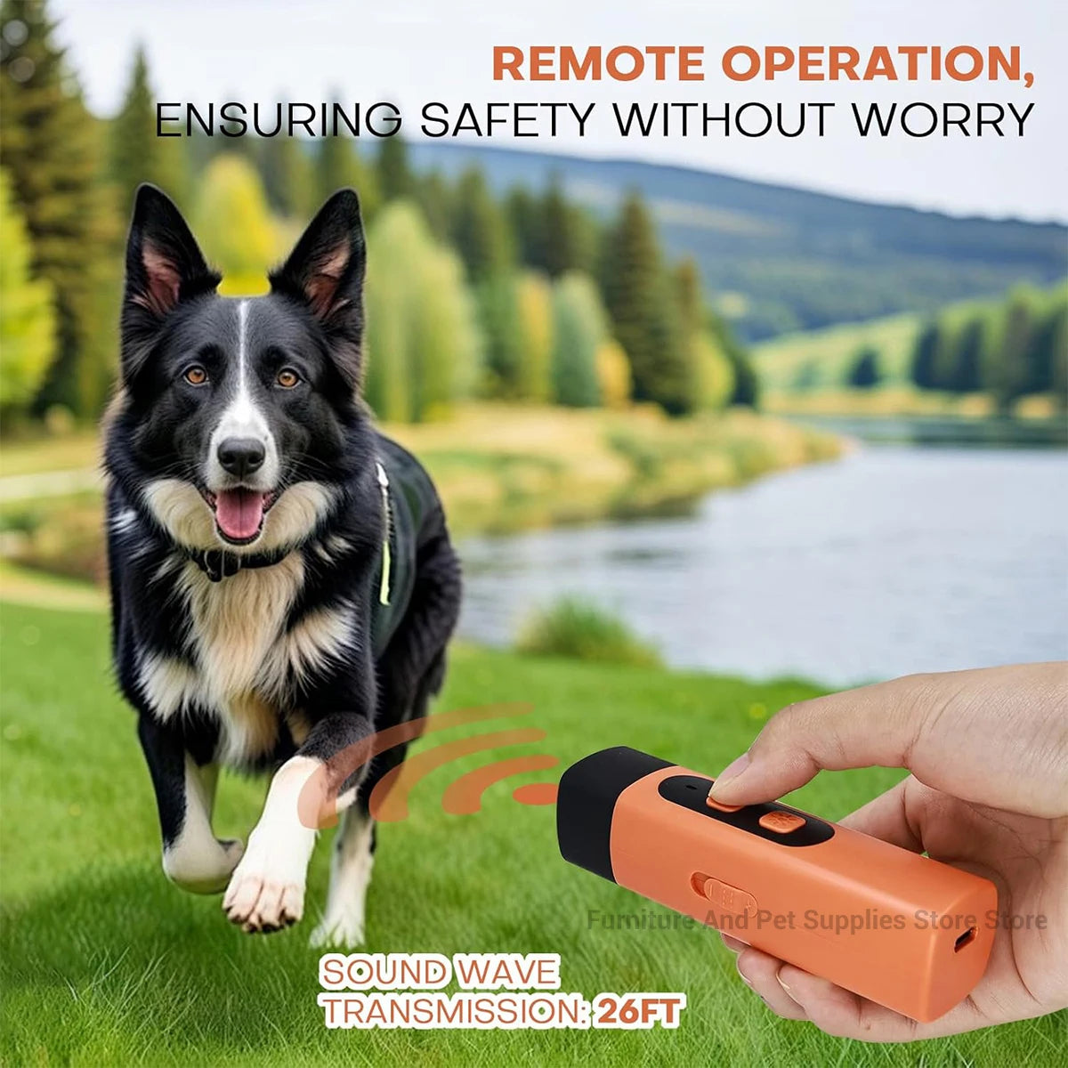Ultrasonic Dog Repeller & Anti Bark Trainer with LED Flashlight – Portable Dog Deterrent