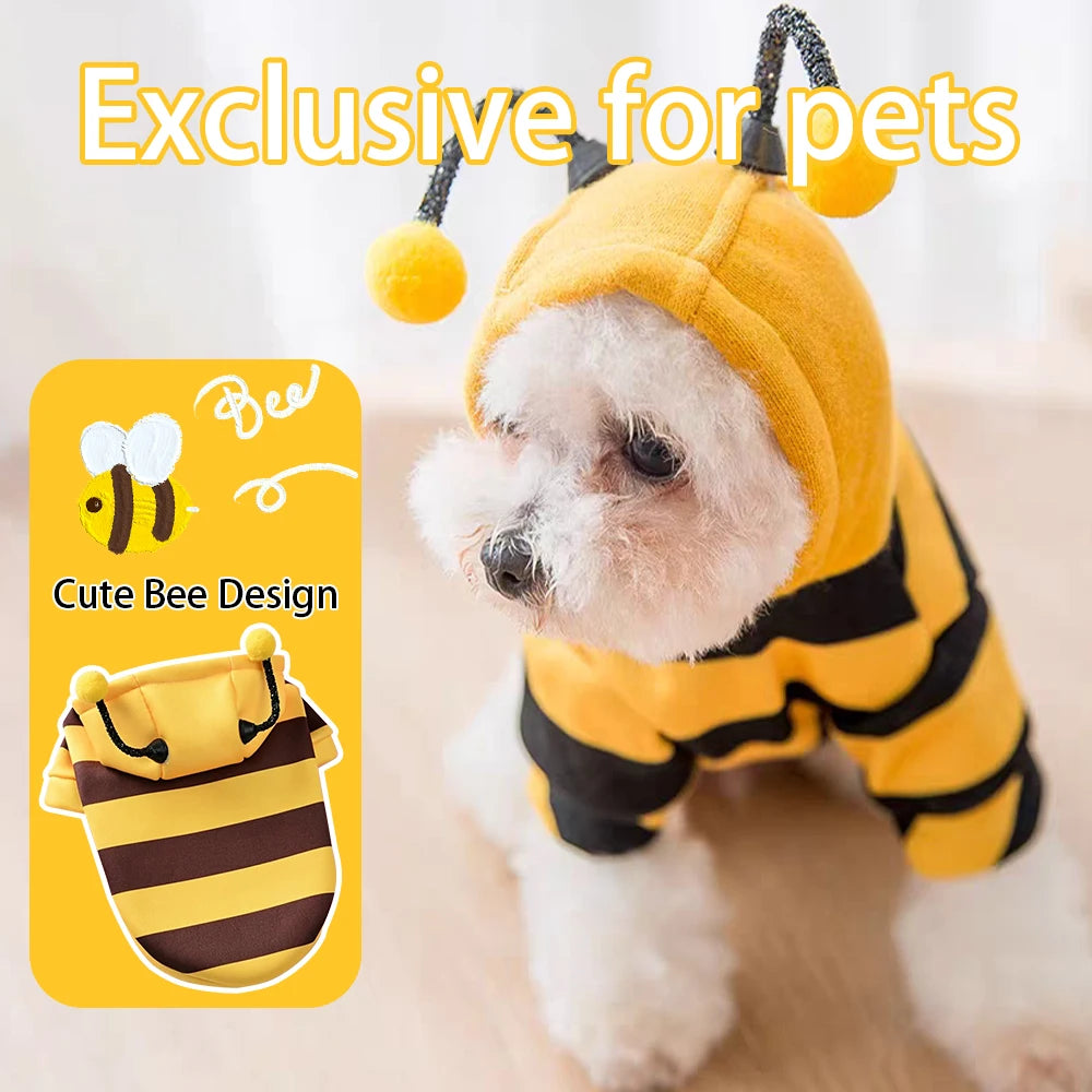 Dog Cat Bee Costume Hoodie Warm Fleece Pullover Cute Outfit for Small Medium Pets
