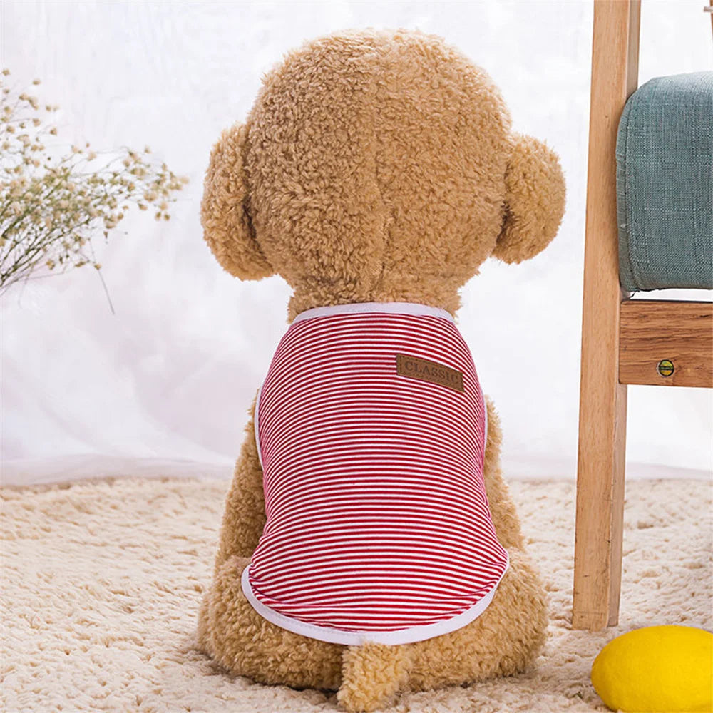Striped Pet Vest Lightweight Summer Cotton Shirt for Small Dogs and Cats Breathable Sleeveless Outfit