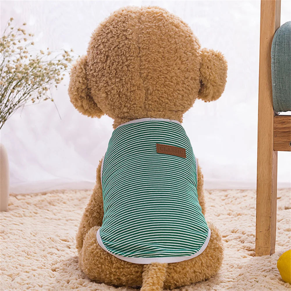 Striped Pet Vest Lightweight Summer Cotton Shirt for Small Dogs and Cats Breathable Sleeveless Outfit
