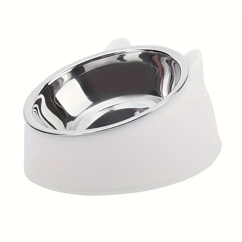 Elevated Cat Bowl Stainless Steel Inclined Food and Water Dish Neck Protection Design