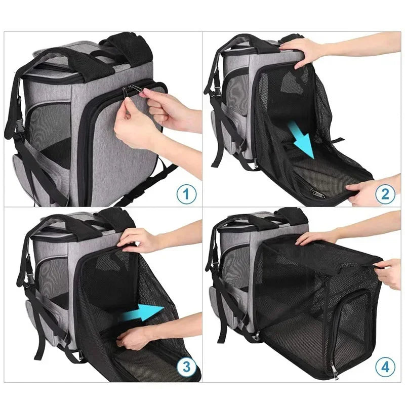 Expandable Pet Backpack  | Breathable Foldable Cat & Dog Carrier Bag
