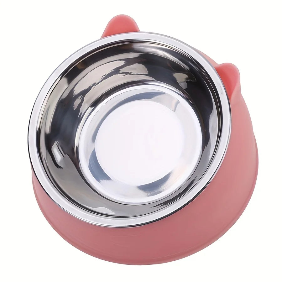 Elevated Cat Bowl Stainless Steel Inclined Food and Water Dish Neck Protection Design