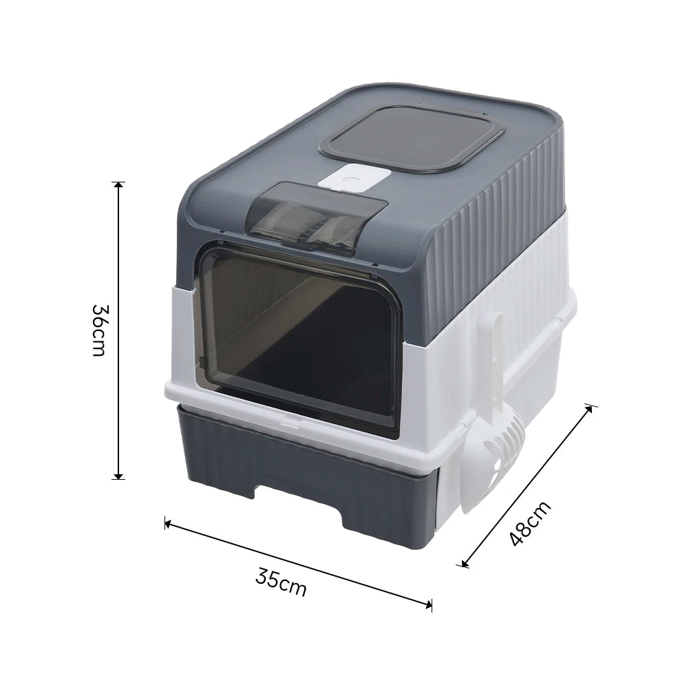 UV Sterilisation Cat Litter Box with Enclosed Design Odour Control Easy Clean Drawer Pink Grey