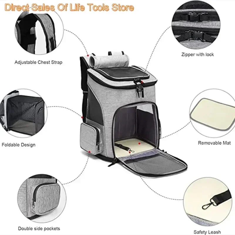 Expandable Pet Backpack  | Breathable Foldable Cat & Dog Carrier Bag