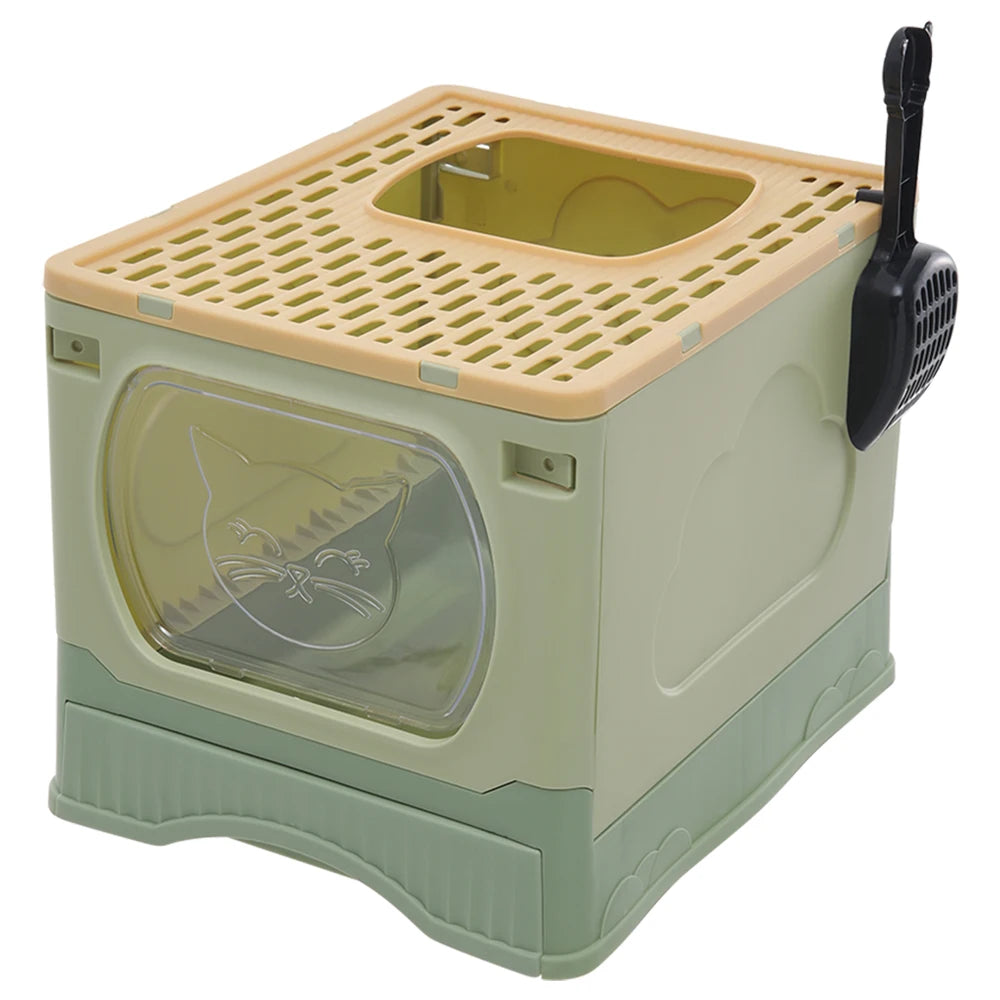 Foldable Cat Litter Box Enclosed Top Entry with Drawer Easy Clean and Anti Spill Design with Scoop