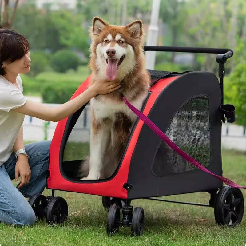 Foldable Dog Stroller Wagon for Large Dogs Convertible Pet Cart with Mesh Ventilation