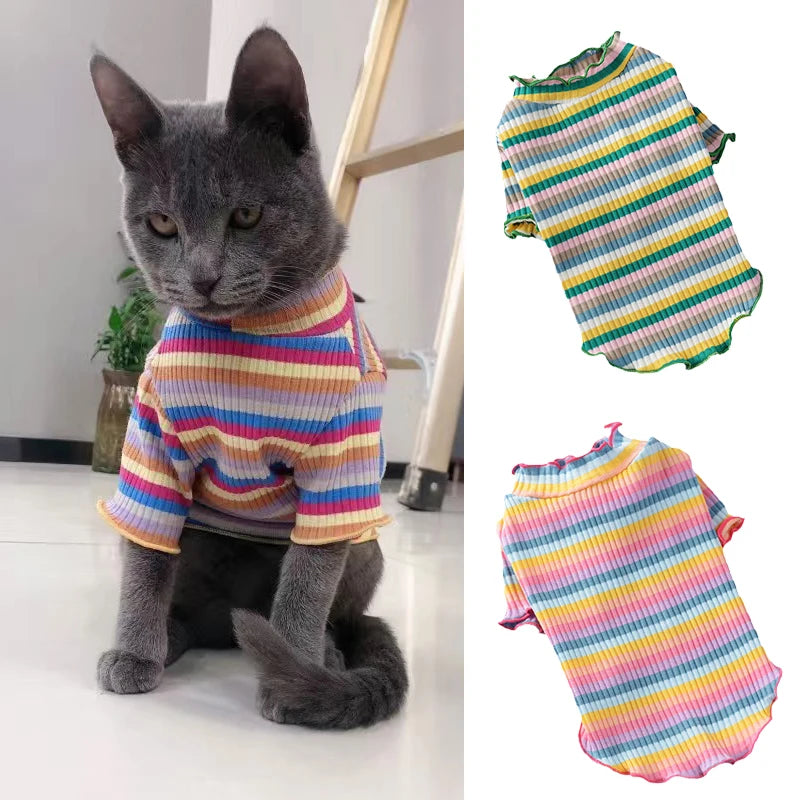 Colorful Stripe Cat Vest Shirt for Small Cats & Puppies – Cotton Pet Clothing