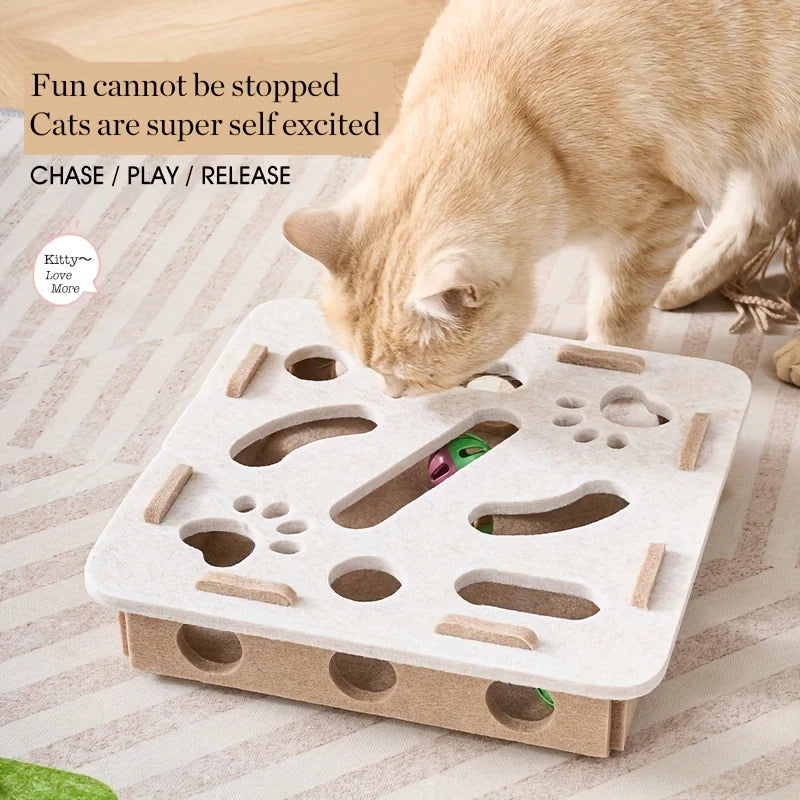 Interactive Cat Puzzle Toy Felt Maze Tunnel with Bell Ball Indoor Entertainment