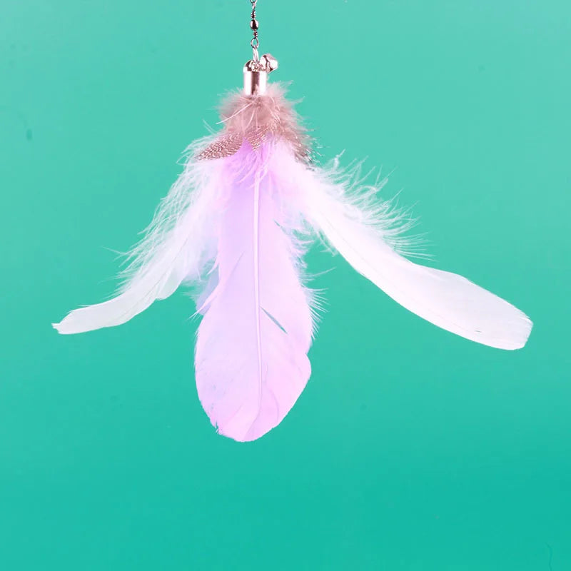 Cat Feather Wand Toy with Bell Suction Cup Interactive Teaser Stick for Kittens Cats