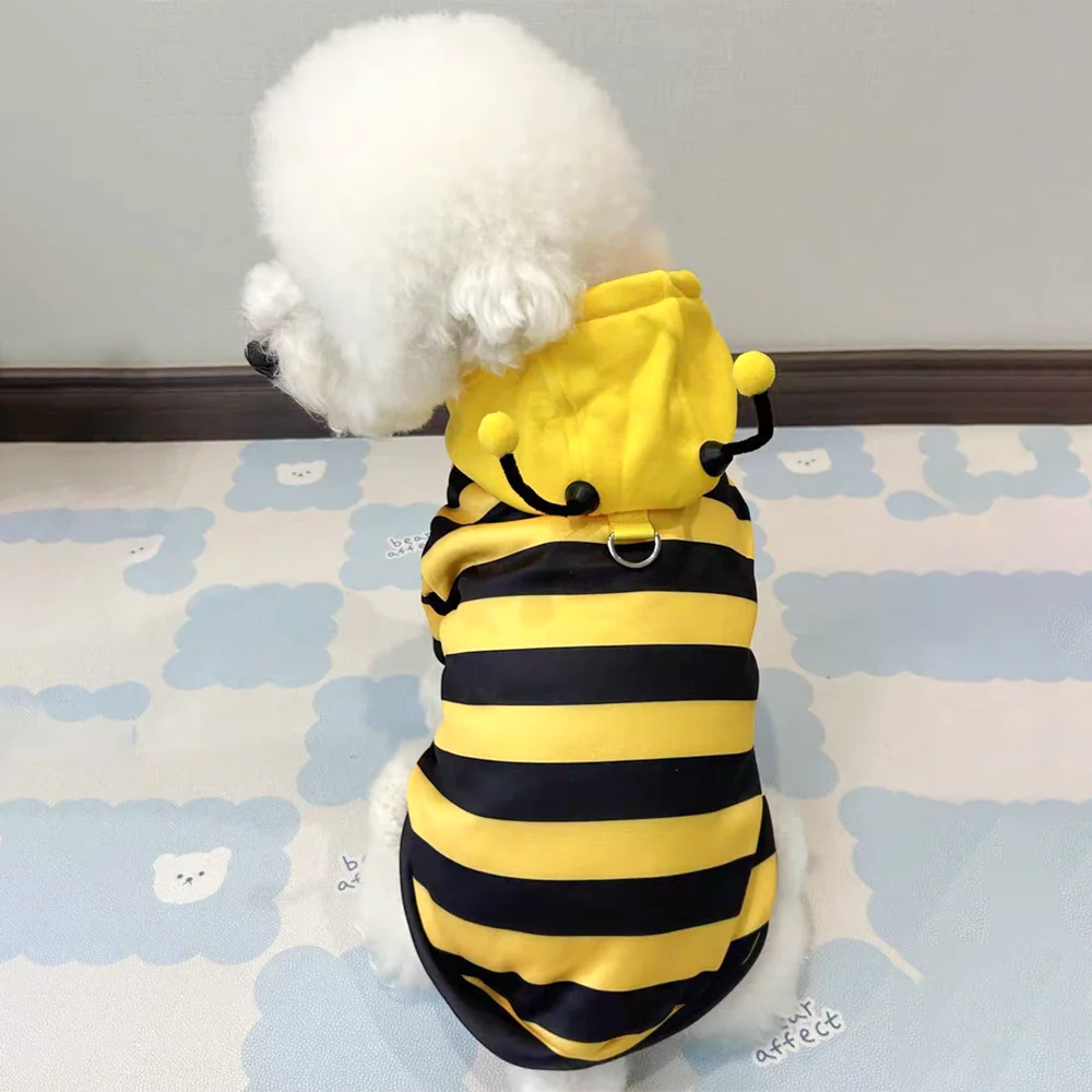 Dog Cat Bee Costume Hoodie Warm Fleece Pullover Cute Outfit for Small Medium Pets