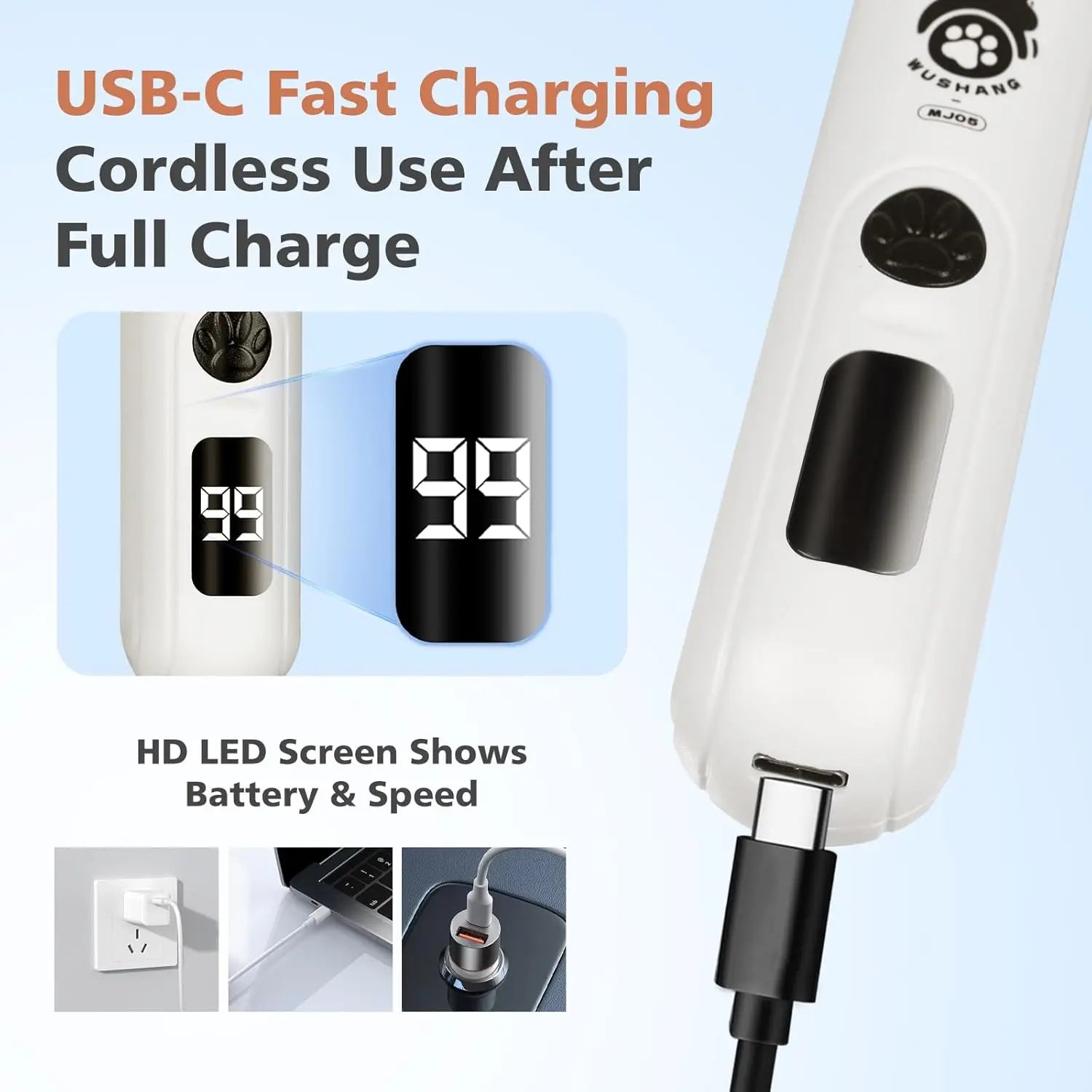 Dog Nail Grinder with LED Light | Quiet USB Rechargeable Pet Trimmer