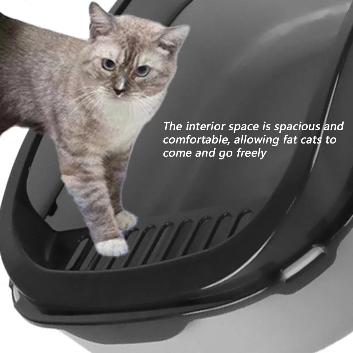 High Side Semi Enclosed Cat Litter Box Anti Splash Easy Clean Open Top Kitty Tray