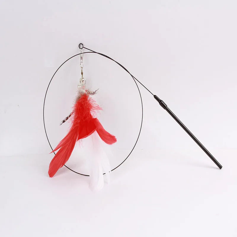 Cat Feather Wand Toy with Bell Suction Cup Interactive Teaser Stick for Kittens Cats