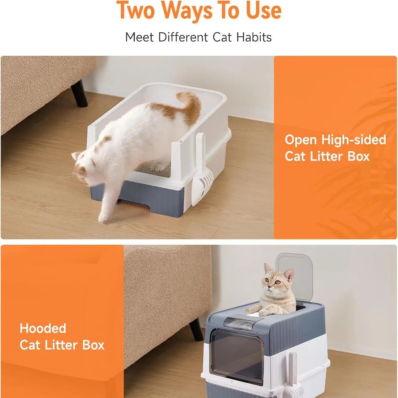 UV Sterilisation Cat Litter Box with Enclosed Design Odour Control Easy Clean Drawer Pink Grey