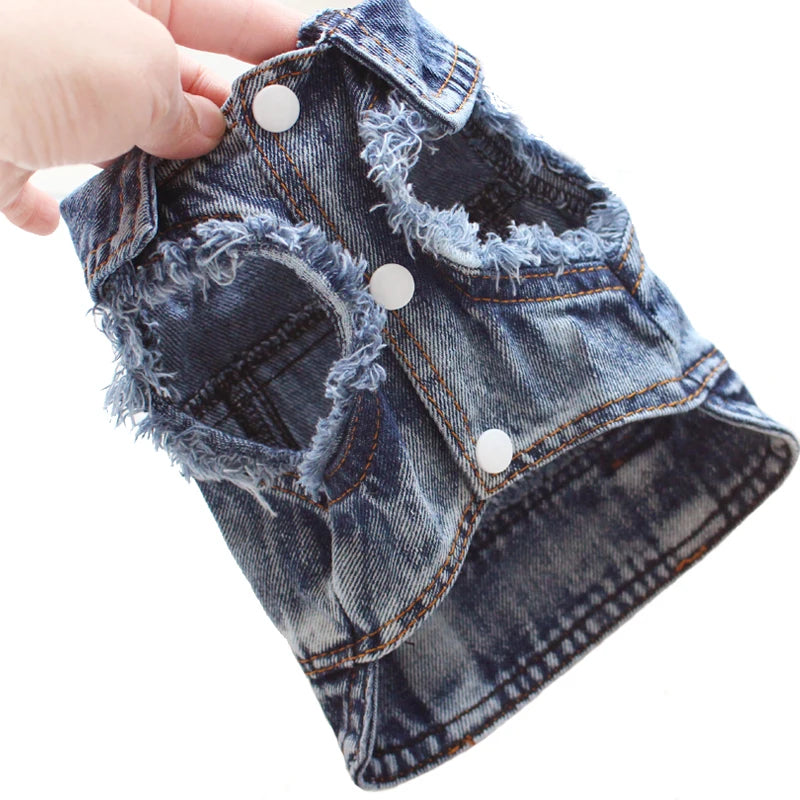 Denim Pet Jacket Stylish Cotton Coat for Cats and Small Dogs Vintage Outfit