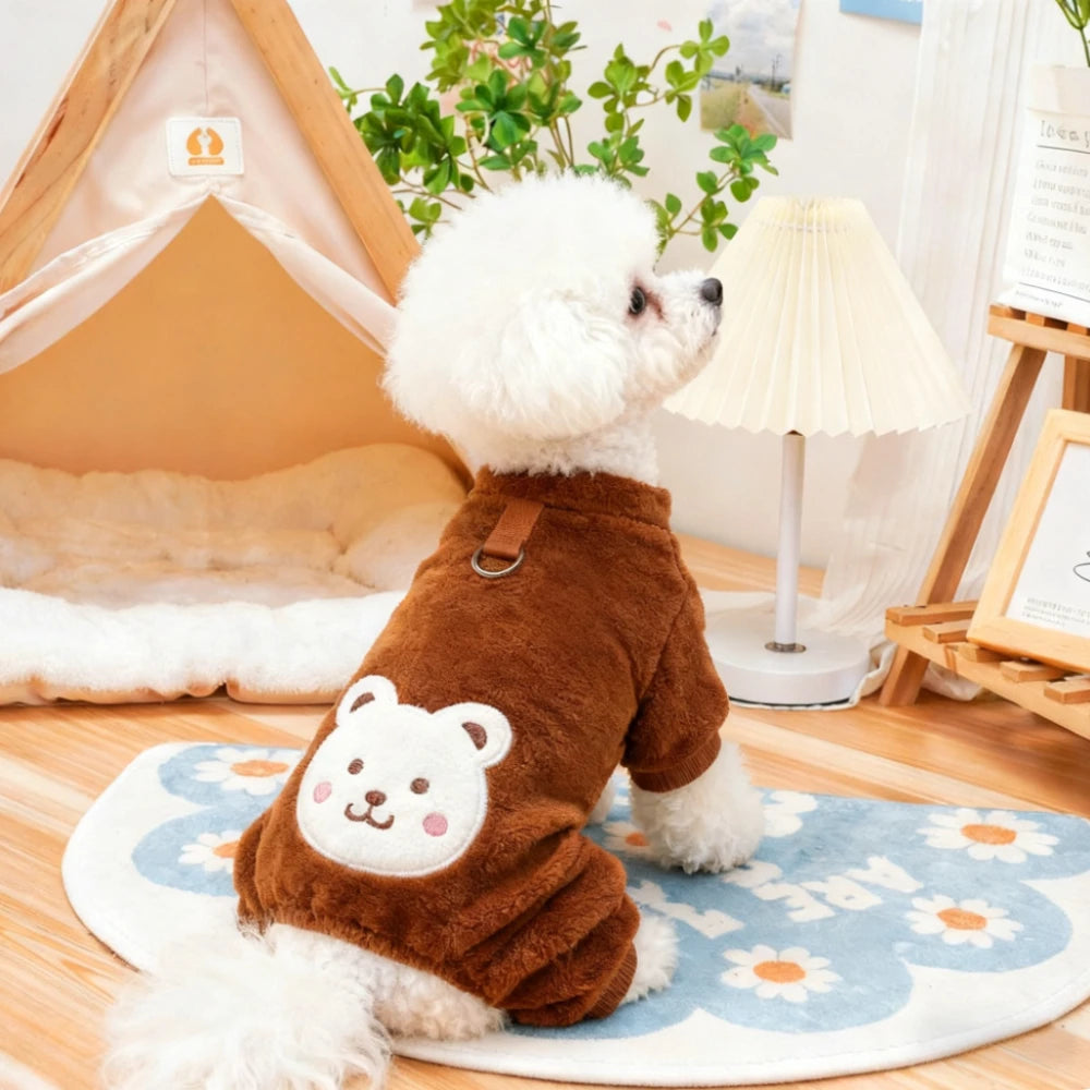 Winter Dog Fleece Jumpsuit Warm Pet Clothes with Leash Ring for Small Medium Large Dogs