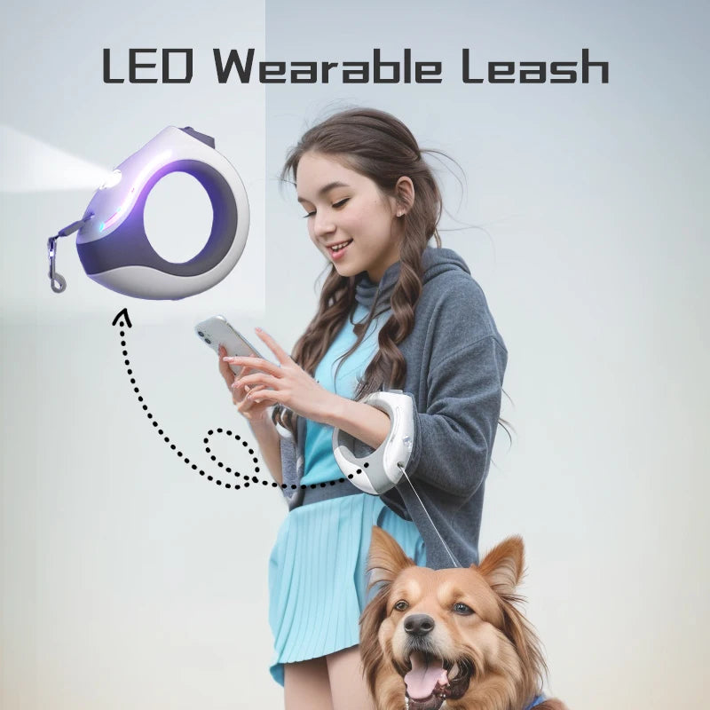 LED Retractable Dog Lead .Rechargeable Light-Up Lead for Safe Night Walks