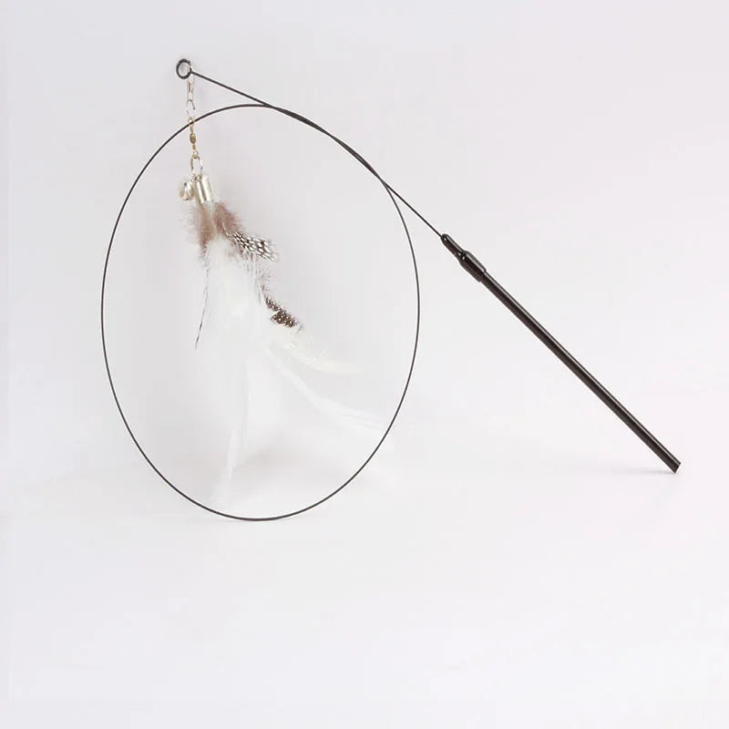 Cat Feather Wand Toy with Bell Suction Cup Interactive Teaser Stick for Kittens Cats