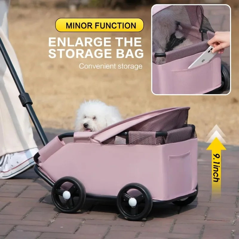 Pet Stroller with Sun Cover 4 Wheel Breathable Travel Carrier for Small and Medium Dogs Easy Entry Design