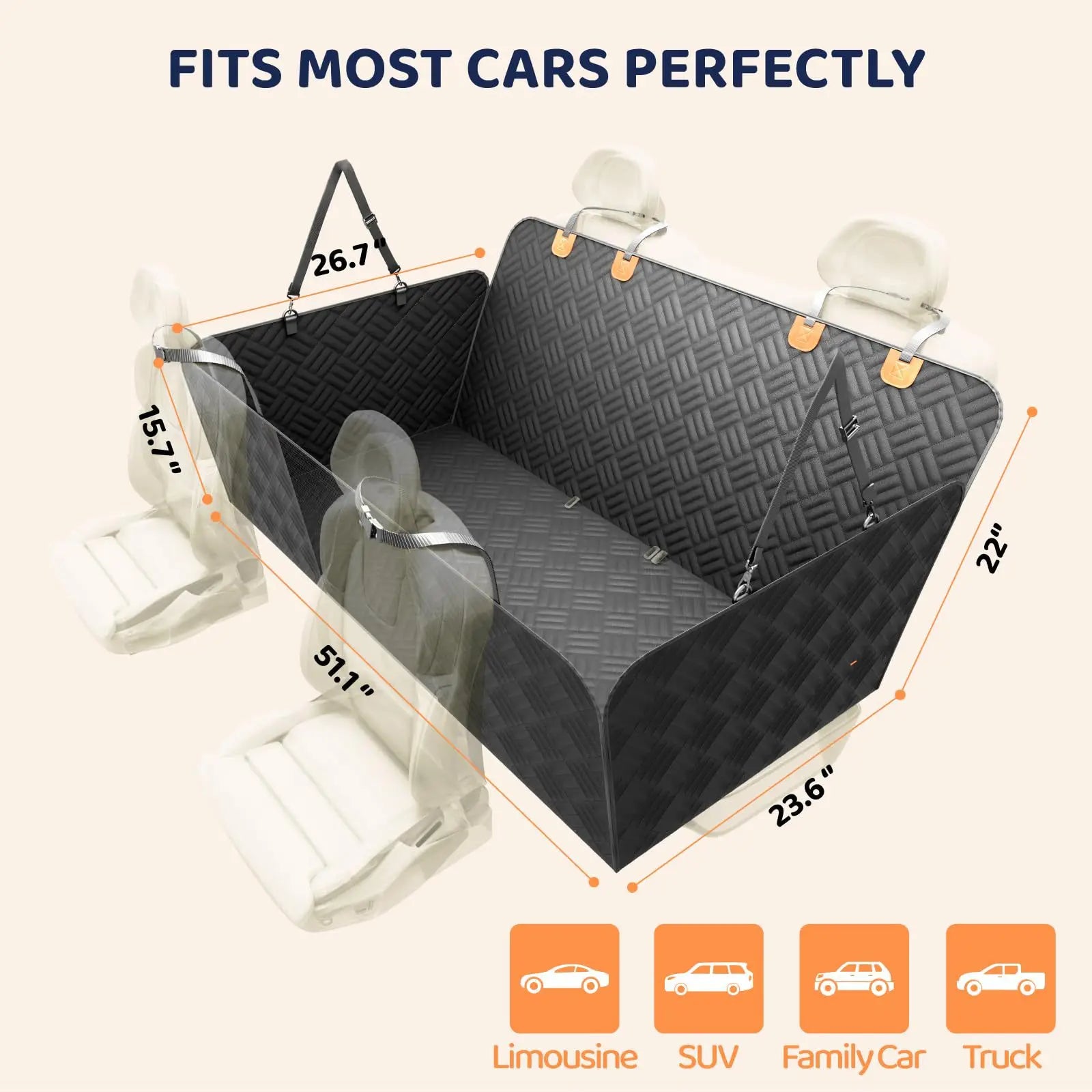 Waterproof Dog Car Hammock Hard Bottom Seat Extender for SUVs Trucks