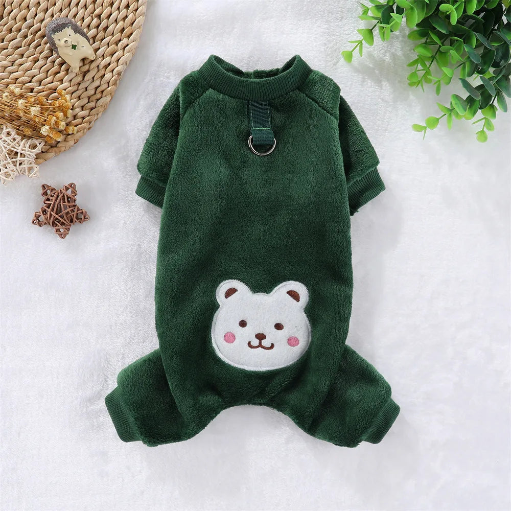 Winter Dog Fleece Jumpsuit Warm Pet Clothes with Leash Ring for Small Medium Large Dogs