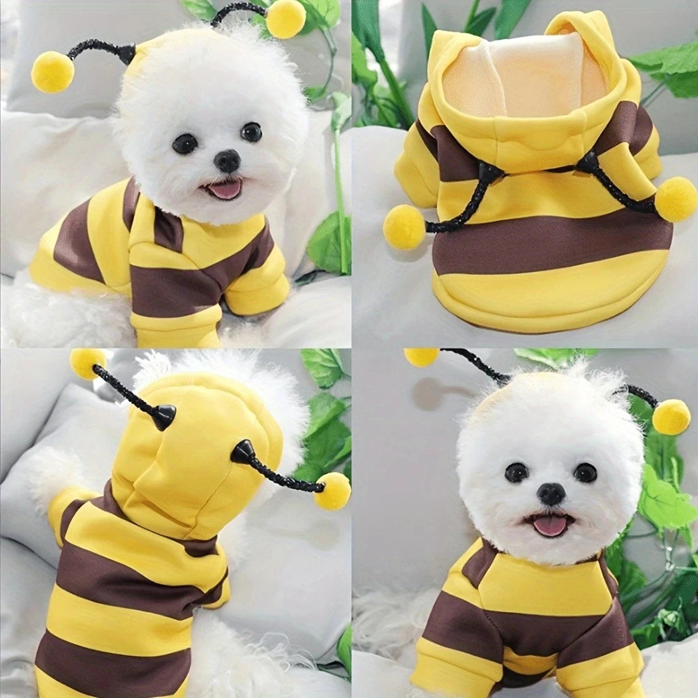 Dog Cat Bee Costume Hoodie Warm Fleece Pullover Cute Outfit for Small Medium Pets