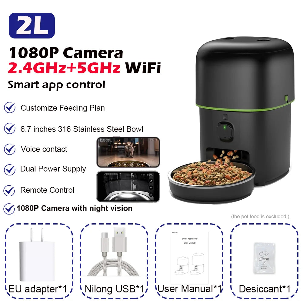 Automatic Cat Feeder with Camera & WiFi App Control – Smart Pet Food Dispenser