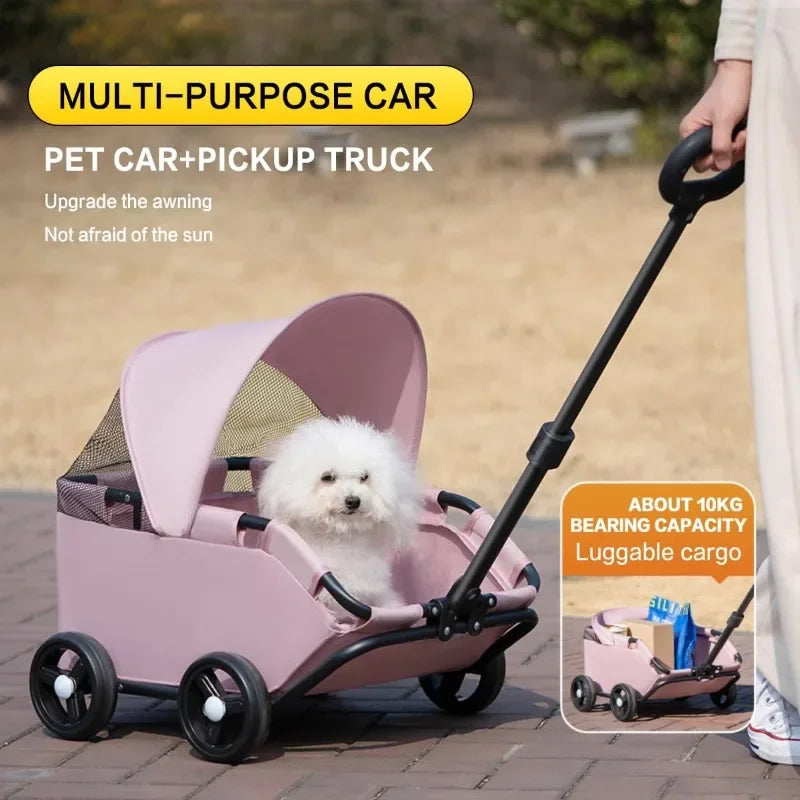 Pet Stroller with Sun Cover 4 Wheel Breathable Travel Carrier for Small and Medium Dogs Easy Entry Design