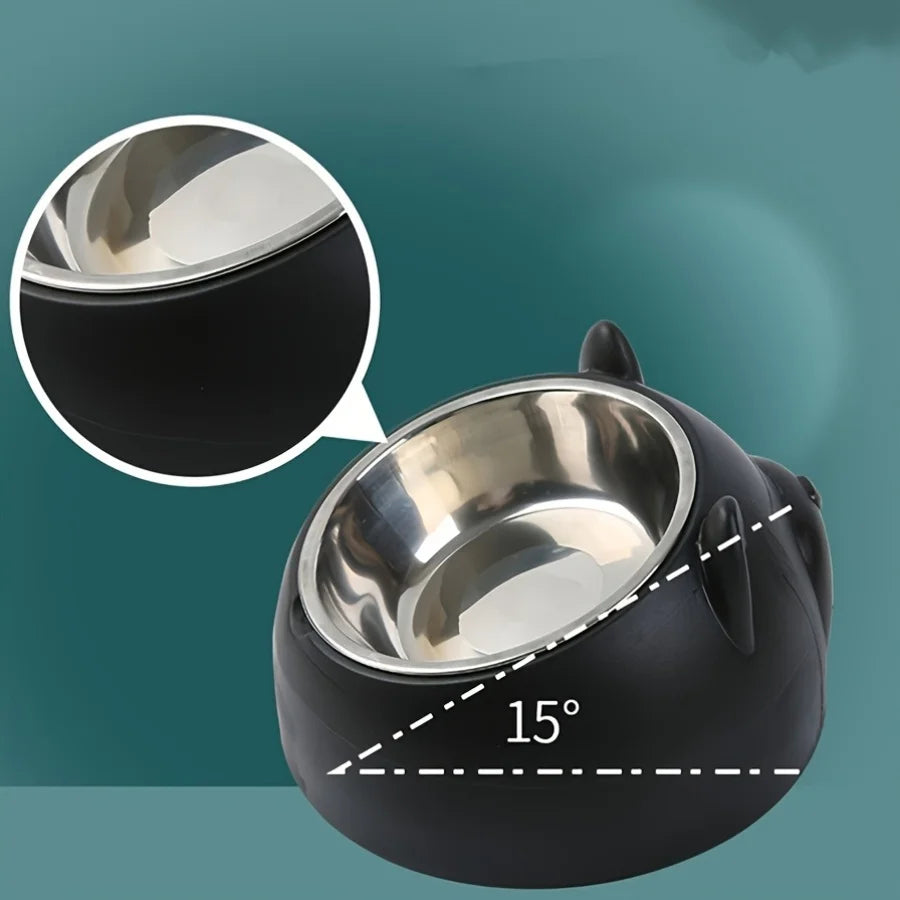Elevated Cat Bowl Stainless Steel Inclined Food and Water Dish Neck Protection Design