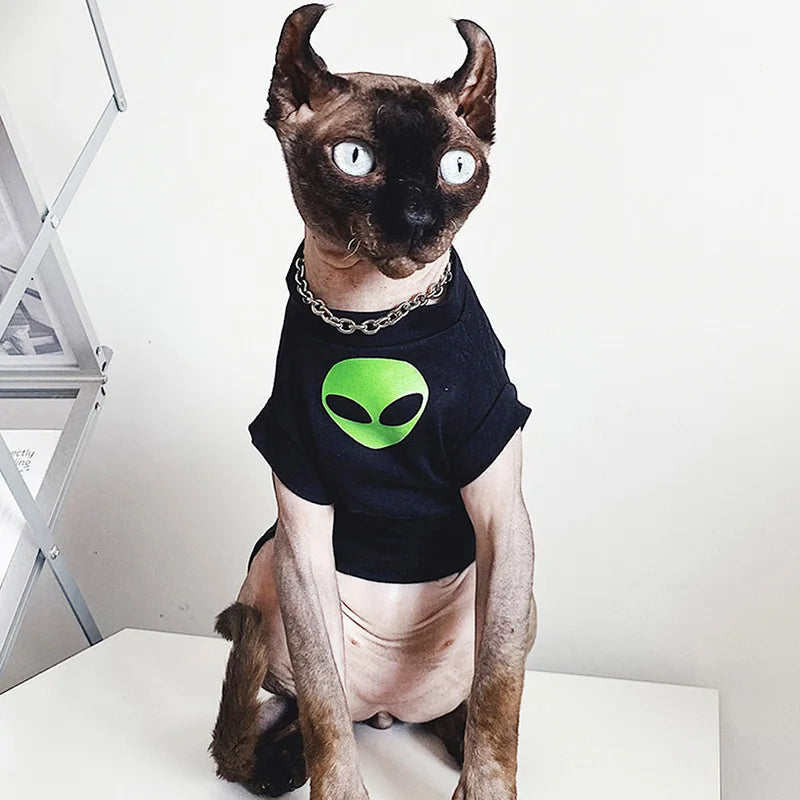 Alien Sphynx Cat Vest Cotton Summer Shirt Breathable Hairless Cat Clothing Outfit