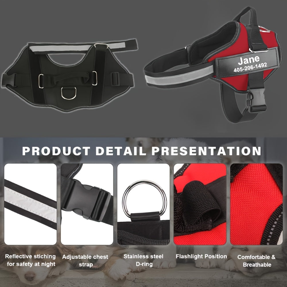 Customisable Reflective Dog Harness – Anti-Escape Adjustable Chest Vest with Personalised Name & Phone Patch