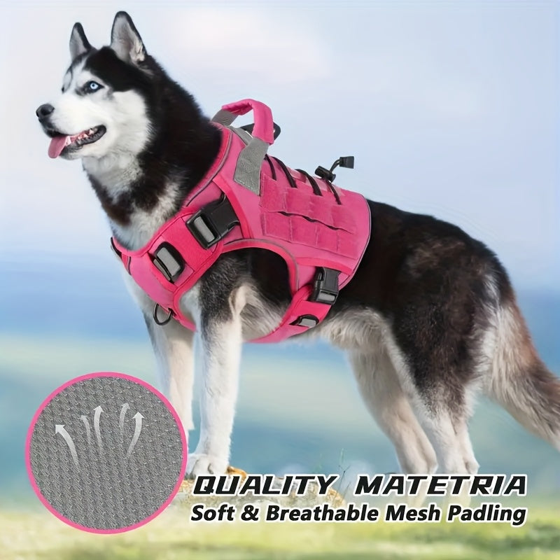Tactical Dog Harness with Handle – Adjustable No-Pull Service Vest with Hook & Loop Panels