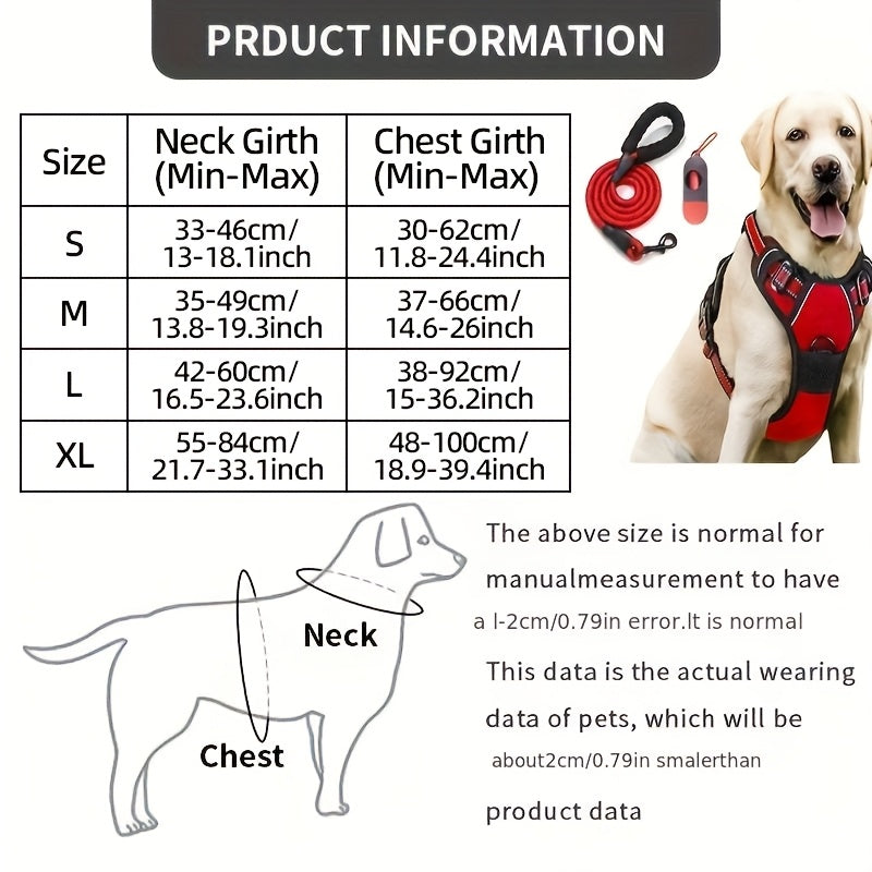 Reflective Dog Harness Set Adjustable No Pull Harness with Leash and Poop Bag Dispenser