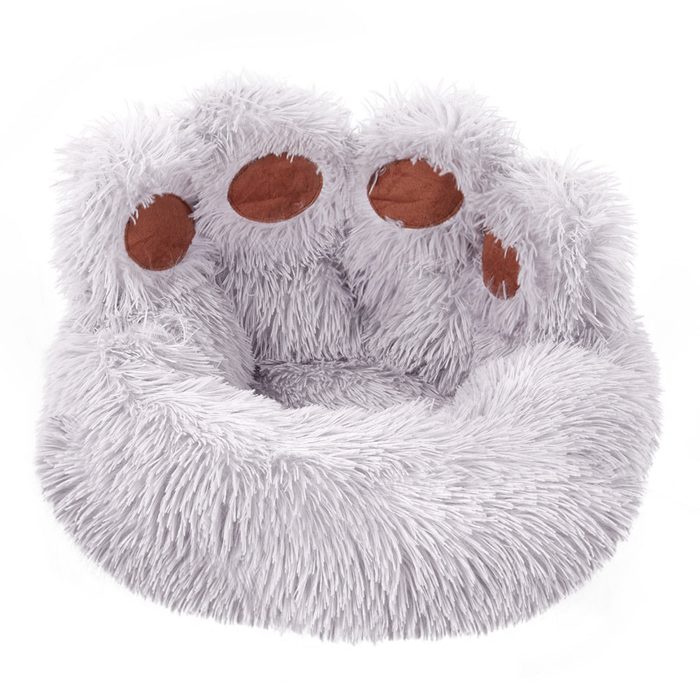 Bear Paw Shaped Calming Bed – Warm, Comfortable Sleeping Sofa for Pets (Grey, 60cm)