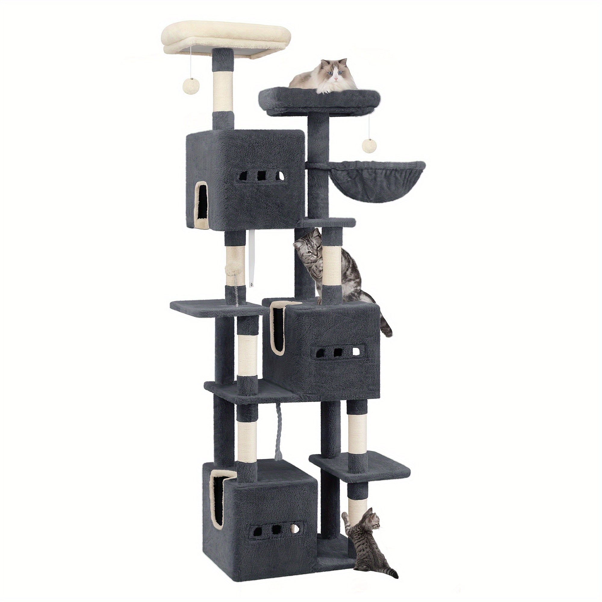 193cm Luxury Multi-Level Cat Tree with Condos, Hammock & Sisal Scratching Posts – Ideal for Multi-Cat Homes